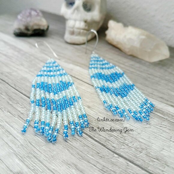 Boho Beaded Heart Fringe Cascade Shoulder Duster Dangle Earrings 4" - Picture 7 of 9